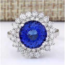 5.68 CTW Natural Blue Tanzanite And Diamond Ring 18K Solid White Gold