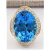 Image 1 : 24.20 CTW Natural Blue Topaz And Diamond Ring In 14k Yellow Gold