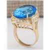 Image 3 : 24.20 CTW Natural Blue Topaz And Diamond Ring In 14k Yellow Gold