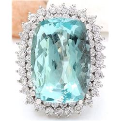 26.70 CTW Natural Aquamarine 18K Solid White Gold Diamond Ring