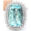 Image 1 : 26.70 CTW Natural Aquamarine 18K Solid White Gold Diamond Ring
