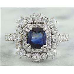 1.80 CTW Sapphire 18K White Gold Diamond Ring