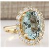 Image 2 : 6.27 CTW Natural Aquamarine And Diamond Ring In 18K Yellow Gold