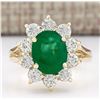 Image 1 : 3.30 CTW Natural Emerald And Diamond Ring In 18K Yellow Gold