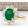 Image 2 : 3.30 CTW Natural Emerald And Diamond Ring In 18K Yellow Gold