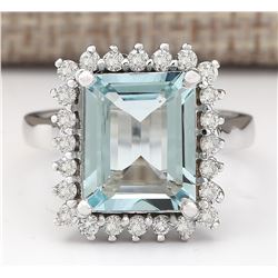 5.15 CTW Natural Aquamarine And Diamond Ring In 14k White Gold