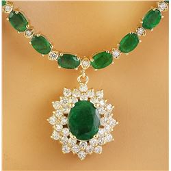 31.60 CTW Emerald 14K Yellow Gold Diamond Necklace
