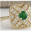Image 2 : 0.95 CTW Natural Emerald And Diamond Ring 18K Solid Yellow Gold