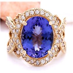 10.62 CTW Natural Tanzanite 18K Solid Yellow Gold Diamond Ring