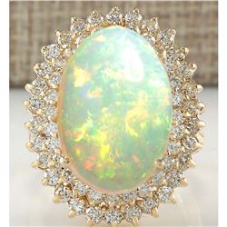 10.38 CTW Natural Opal And Diamond Ring 18K Solid Yellow Gold