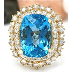 15.64 CTW Natural Topaz 18K Solid Yellow Gold Diamond Ring