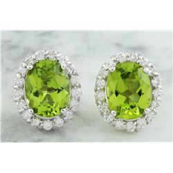 4.72 CTW Peridot 14K White Gold Diamond Earrings