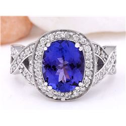 3.58 CTW Natural Tanzanite 18K Solid White Gold Diamond Ring