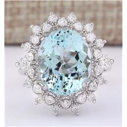 7.73 CTW Natural Aquamarine And Diamond Ring In 14k White Gold