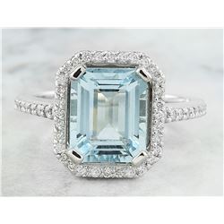 3.53 CTW Aquamarine 18K White Gold Diamond Ring