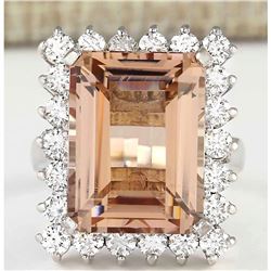 15.08 CTW Natural Morganite And Diamond Ring In 14k White Gold