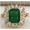 Image 1 : 3.82 CTW Natural Emerald And Diamond Ring 14K Solid Yellow Gold