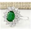 Image 2 : 3.08 CTW Natural Emerald And Diamond Ring In 14k White Gold