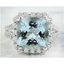 8.12 CTW Aquamarine 18K White Gold Diamond Ring
