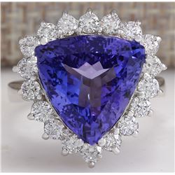 8.12 CTW Natural Blue Tanzanite And Diamond Ring In 18K White Gold
