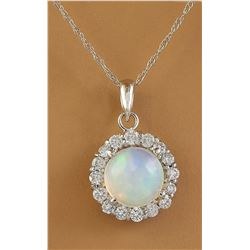 1.82 CTW Opal 18K White Gold Diamond Necklace