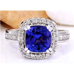 3.70 CTW Natural Tanzanite 18K Solid White Gold Diamond Ring