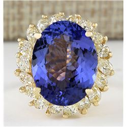 11.97 CTW Natural Tanzanite And Diamond Ring In 18K Yellow Gold