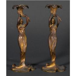 1 ART NOUVEAU GILT METAL CANDLE-STICKS