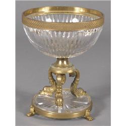 1 FRENCH BRONZE AND CRYSTAL COMPOTE