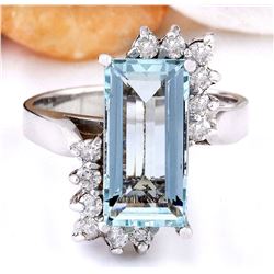 3.33 CTW Natural Aquamarine 18K Solid White Gold Diamond Ring