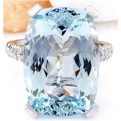 16.55 CTW Natural Aquamarine 18K Solid White Gold Diamond Ring
