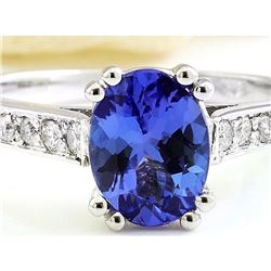 1.96 CTW Natural Tanzanite 14K Solid White Gold Diamond Ring