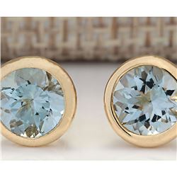 3.00 CTW Natural Aquamarine Earrings 18K Solid Yellow Gold