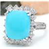Image 2 : 9.36 CTW Natural Turquoise 14K Solid White Gold Diamond Ring