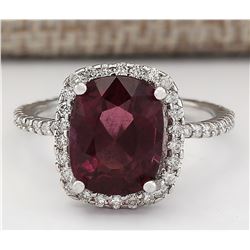 4.62 CTW Natural Garnet And Diamond Ring In 18K White Gold
