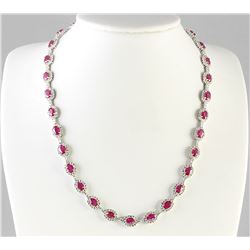 28.20 CTW Natural Ruby And Diamond Necklace In 18K White Gold