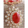 Image 1 : 33.22 CTW Natural Red Coral And Diamond Necklace In 14K Yellow Gold