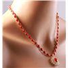 Image 4 : 33.22 CTW Natural Red Coral And Diamond Necklace In 14K Yellow Gold