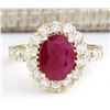 Image 1 : 3.33 CTW Natural Ruby And Diamond Ring In 18K Yellow Gold