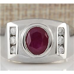 3.77 CTW Natural Ruby And Diamond Ring In 18K White Gold