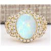 Image 1 : 4.86 CTW Natural Opal And Diamond Ring In 18K Yellow Gold