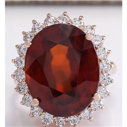 18.07 CTW Natural Hessonite Garnet And Diamond Ring 14K Solid Rose Gold