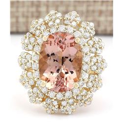 7.51 CTW Natural Morganite And Diamond Ring In 18K Solid Yellow Gold