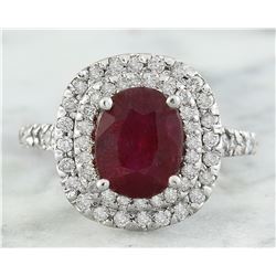 3.88 CTW Ruby 18K White Gold Diamond Ring
