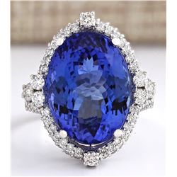 16.80 CTW Natural Blue Tanzanite And Diamond Ring 18K Solid White Gold