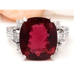 8.28 CTW Natural Tourmaline 14K Solid White Gold Diamond Ring