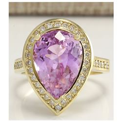 8.71 CTW Natural Pink Kunzite And Diamond Ring In 14K Yellow Gold