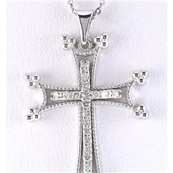 0.25 CTW Natural Cross Diamond Pendant In 18K Solid White Gold