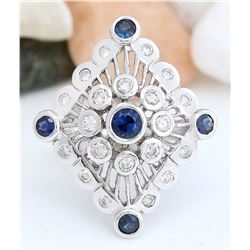 1.85 CTW Natural Sapphire 18K Solid White Gold Diamond Ring