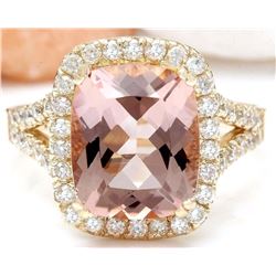4.63 CTW Natural Morganite 18K Solid Yellow Gold Diamond Ring
